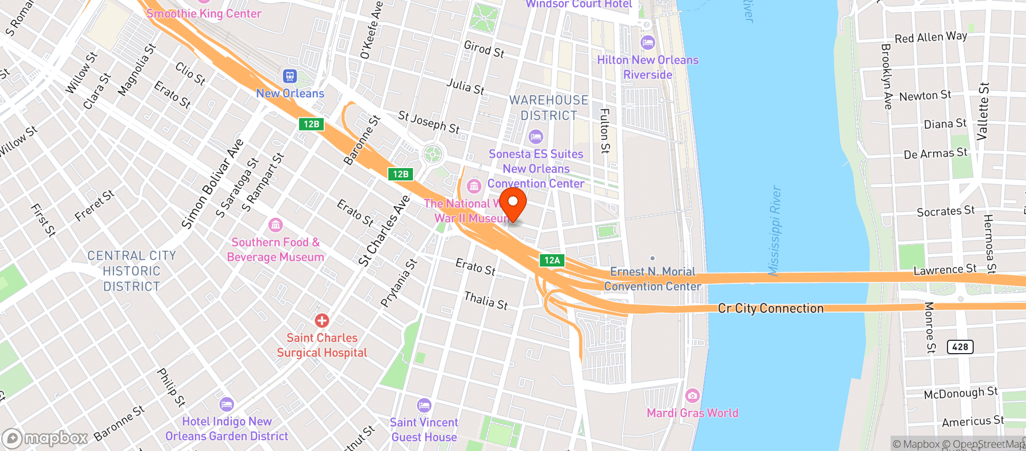 Map showing Side Car Patio & Oyster Bar