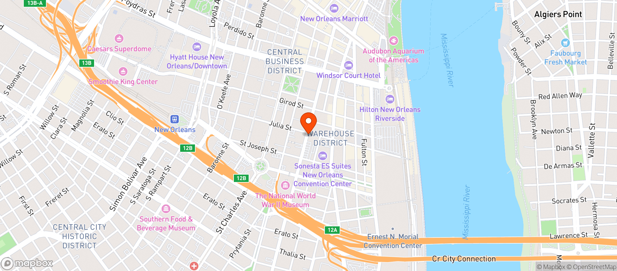Map showing Pêche Seafood Grill