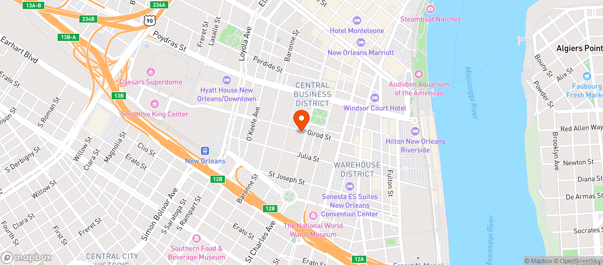 Map showing Herbsaint Restuarant