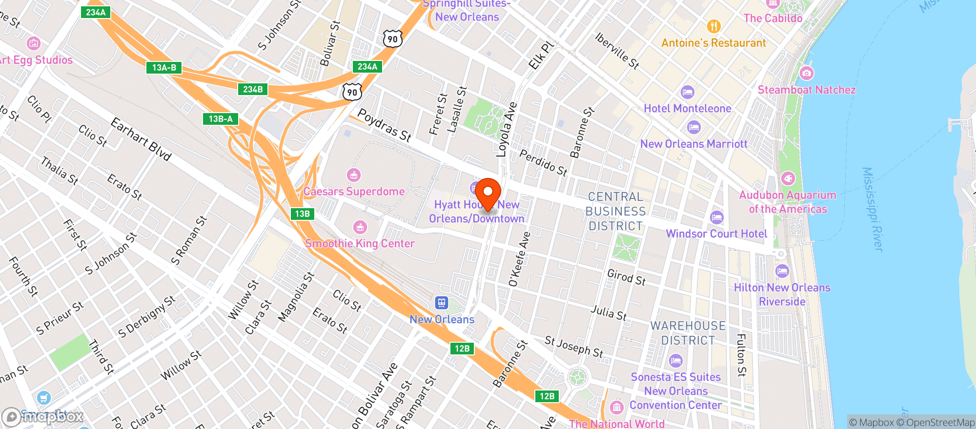 Map showing Hyatt Regency New Orleans