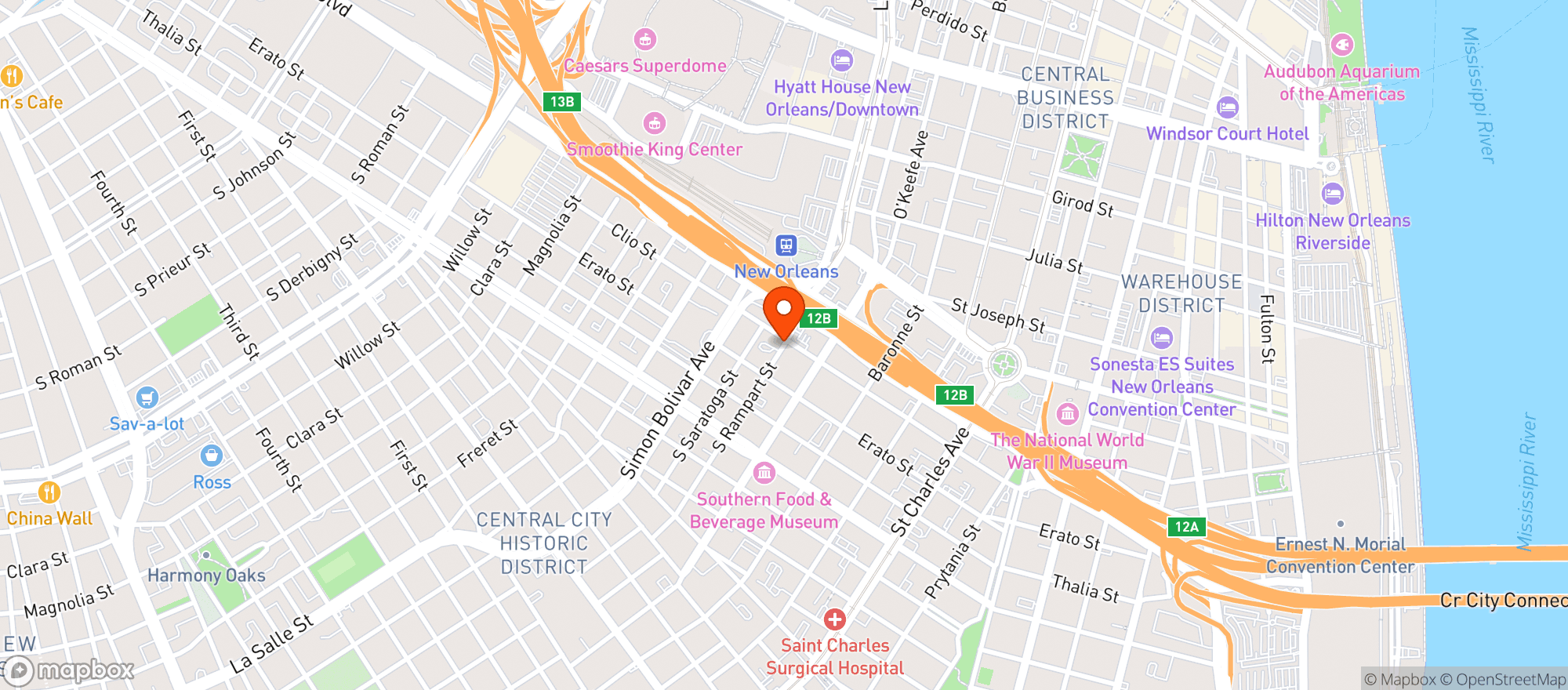 Map showing Central City Bbq