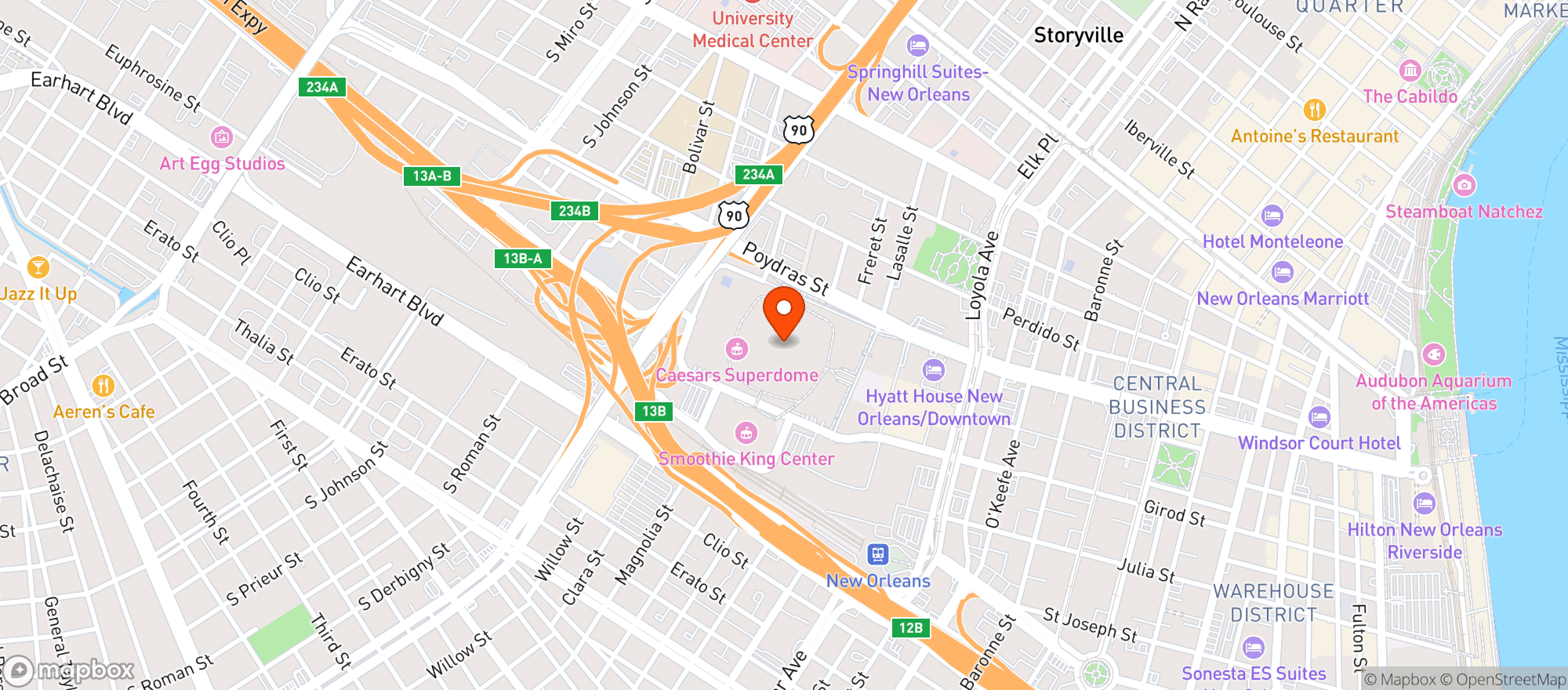 Map showing Caesars Superdome