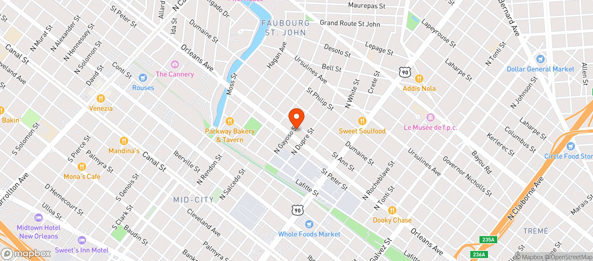 Map showing Bayou Beer Garden