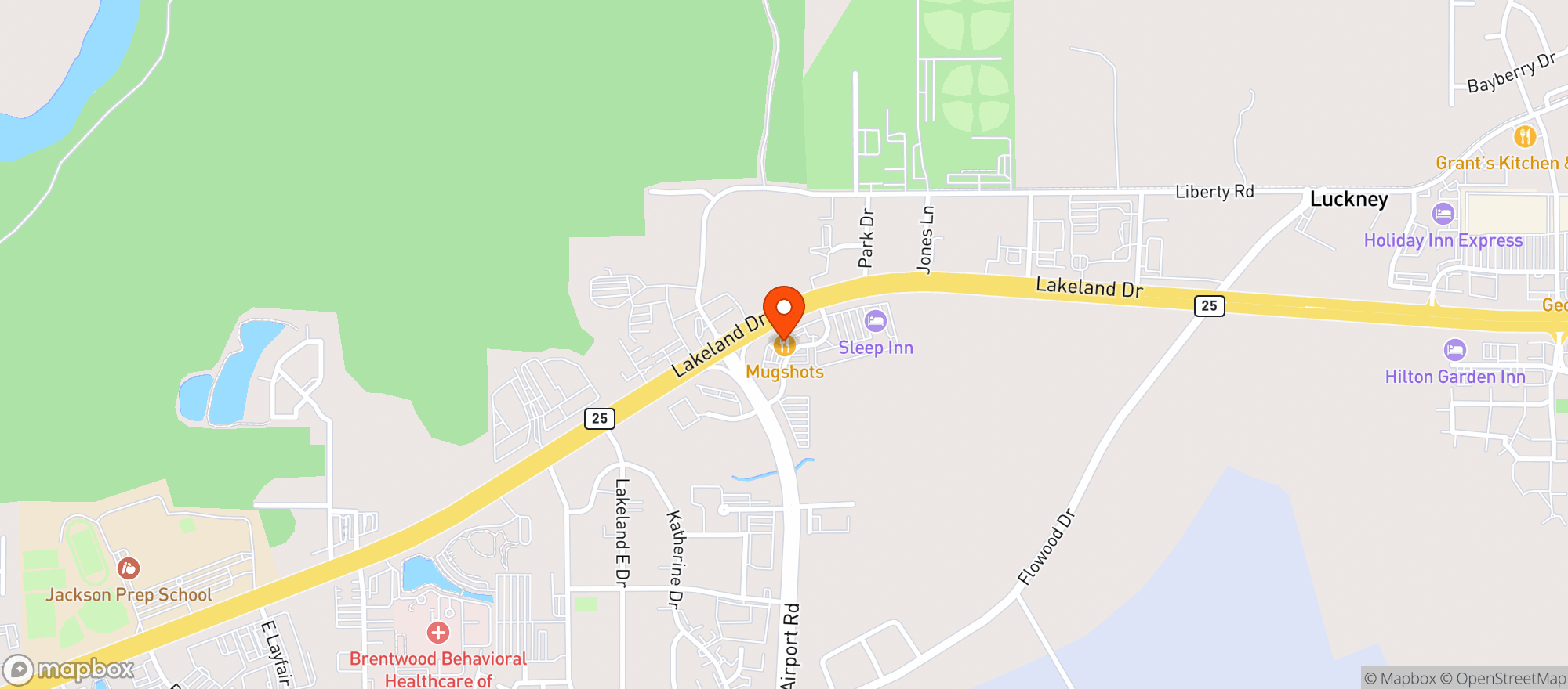 Map showing Mugshots Grill & Bar