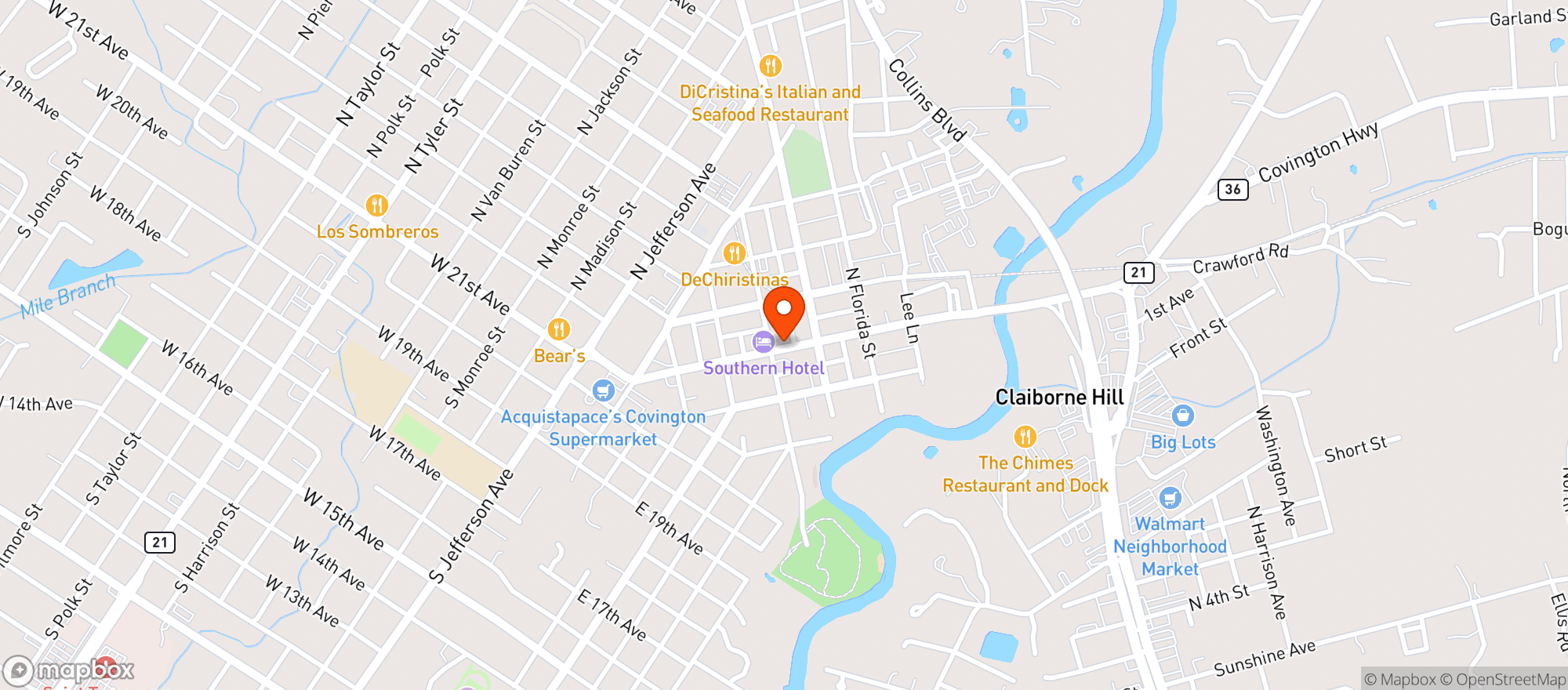 Map showing Southern Hotel