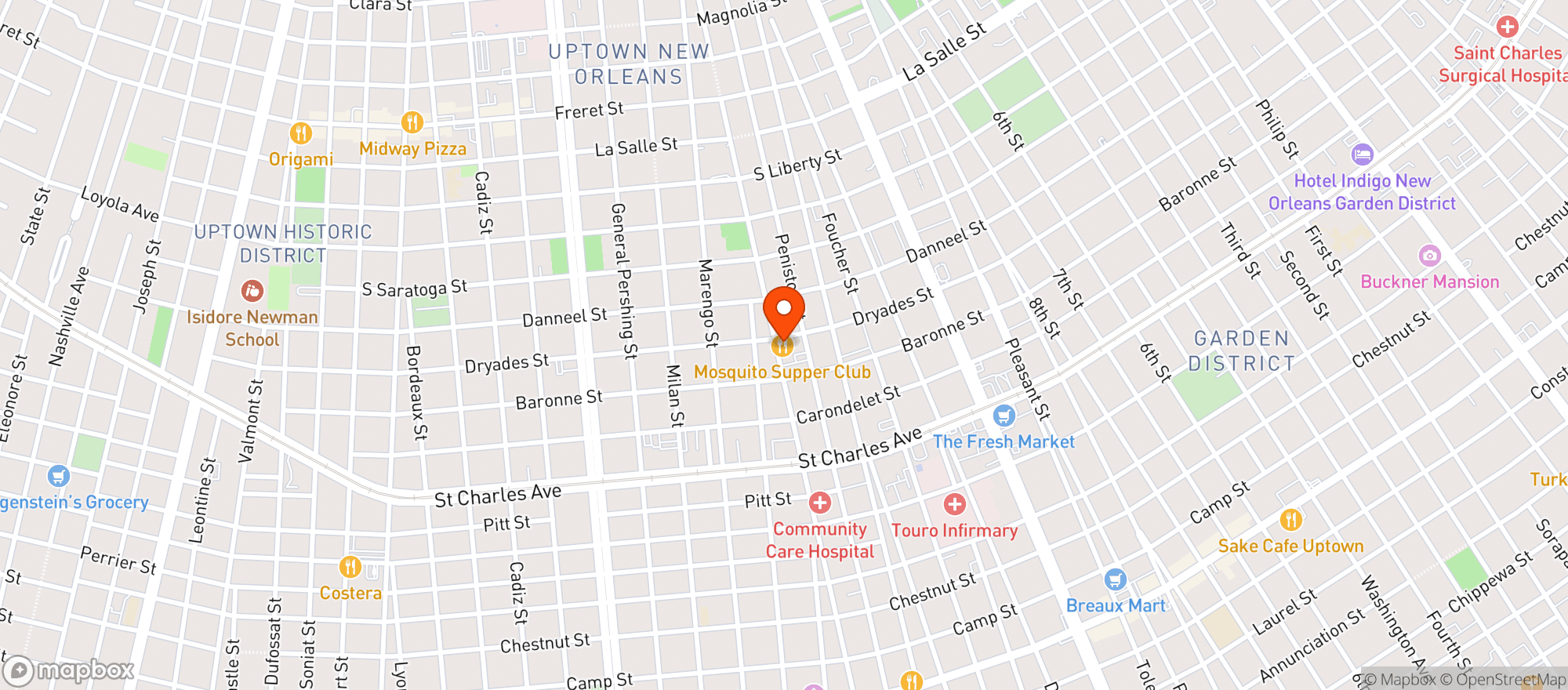 Map showing Mosquito Supper Club