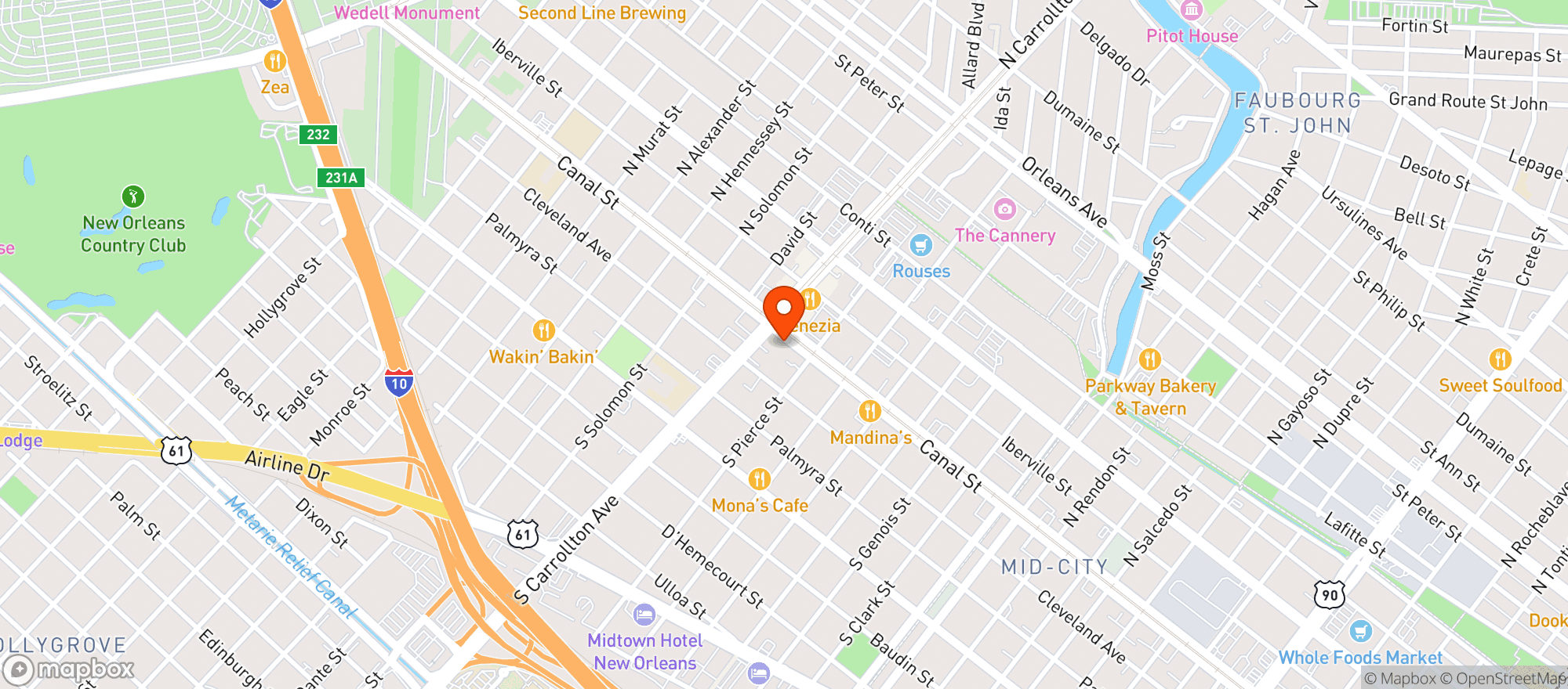 Map showing Theos Pizza