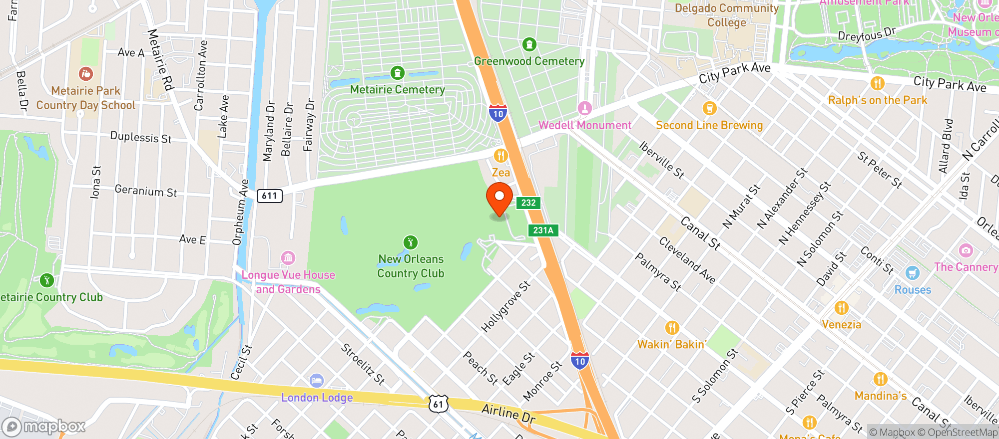 Map showing New Orleans Country Club