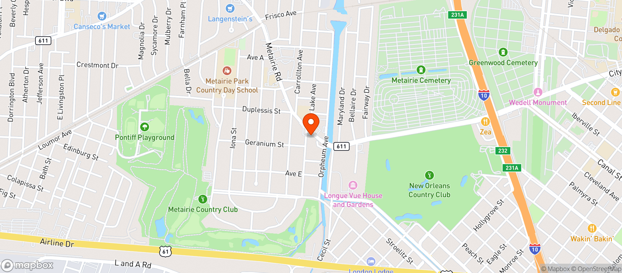 Map showing Metairie Road Discount #5964