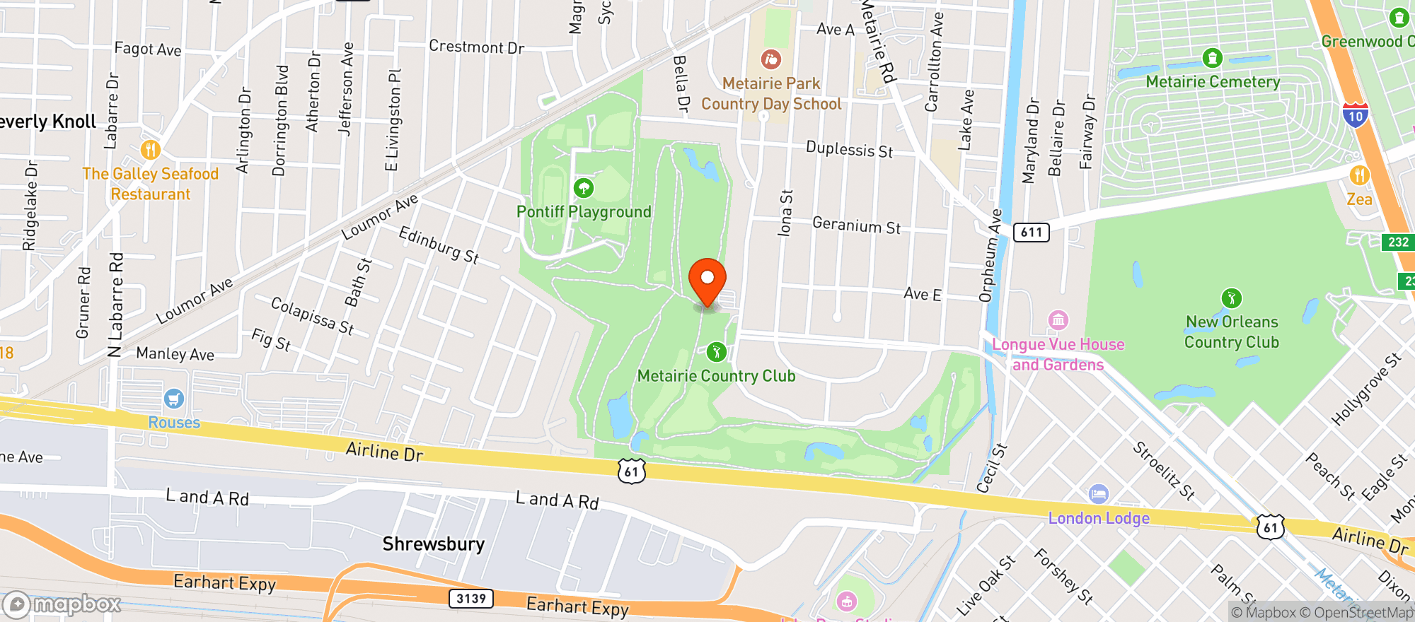Map showing Metairie Country Club
