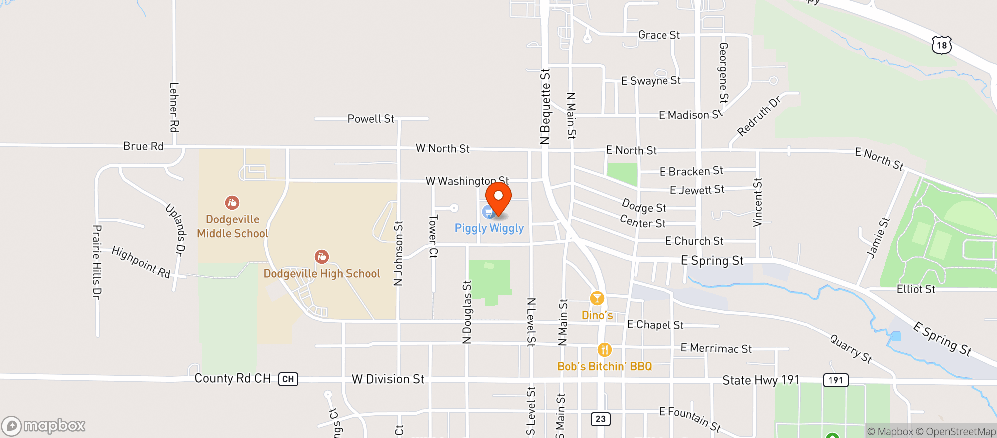 Map showing Piggly Wiggly Midwest