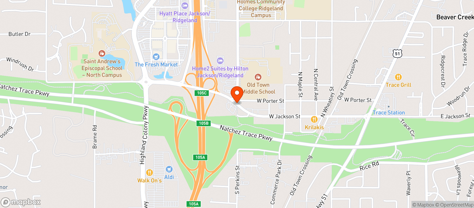 Map showing Olde Town Station