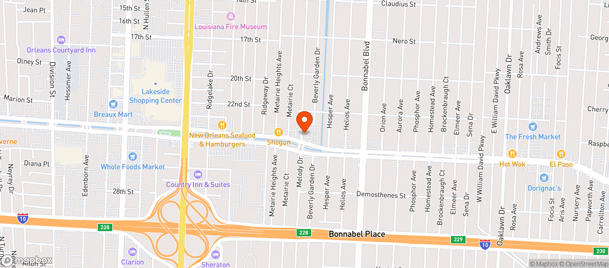 Map showing Theos Pizza