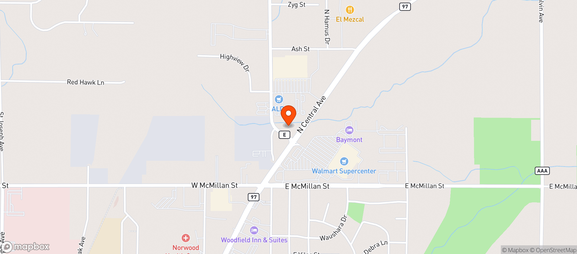 Map showing Kwik Trip #1084-Peach Ave-Marshfiel
