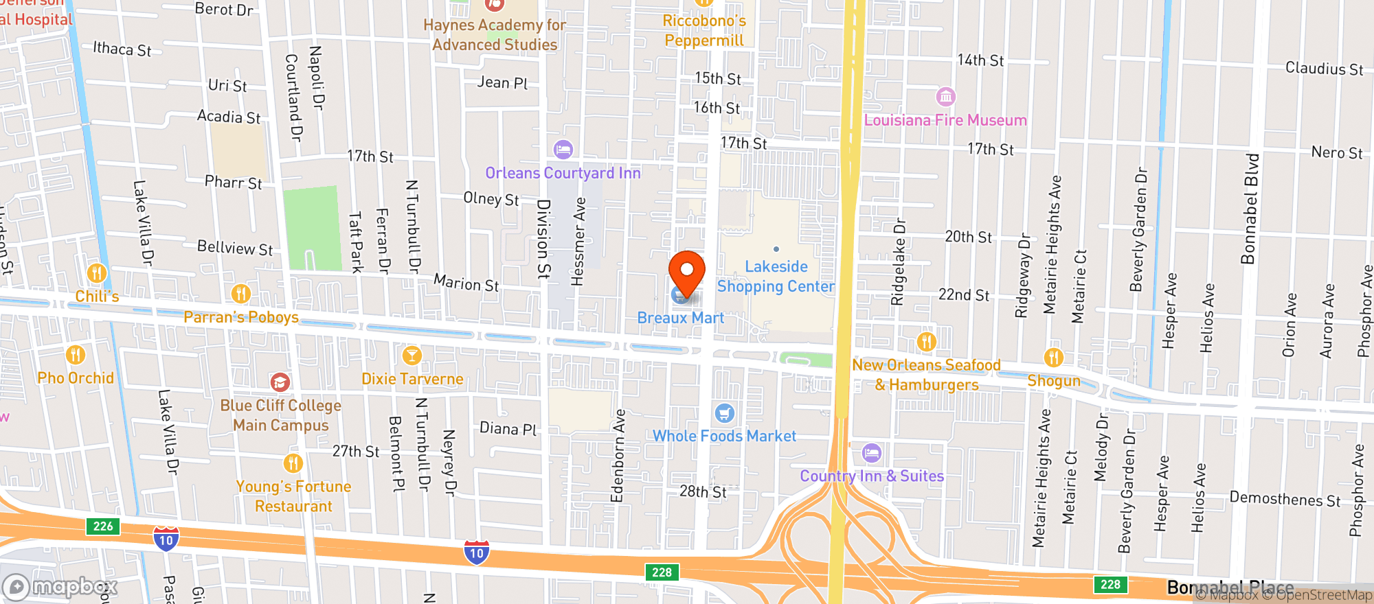 Map showing Breaux Mart