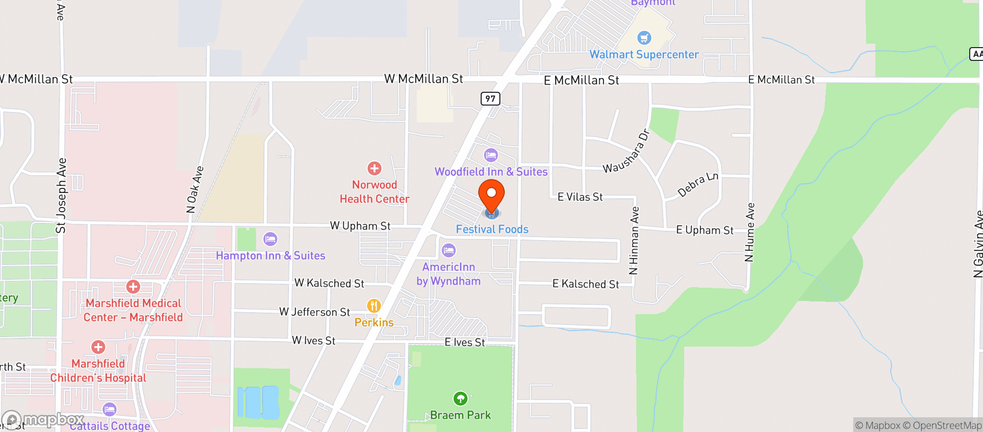 Map showing Festival Foods Marshfield#2714