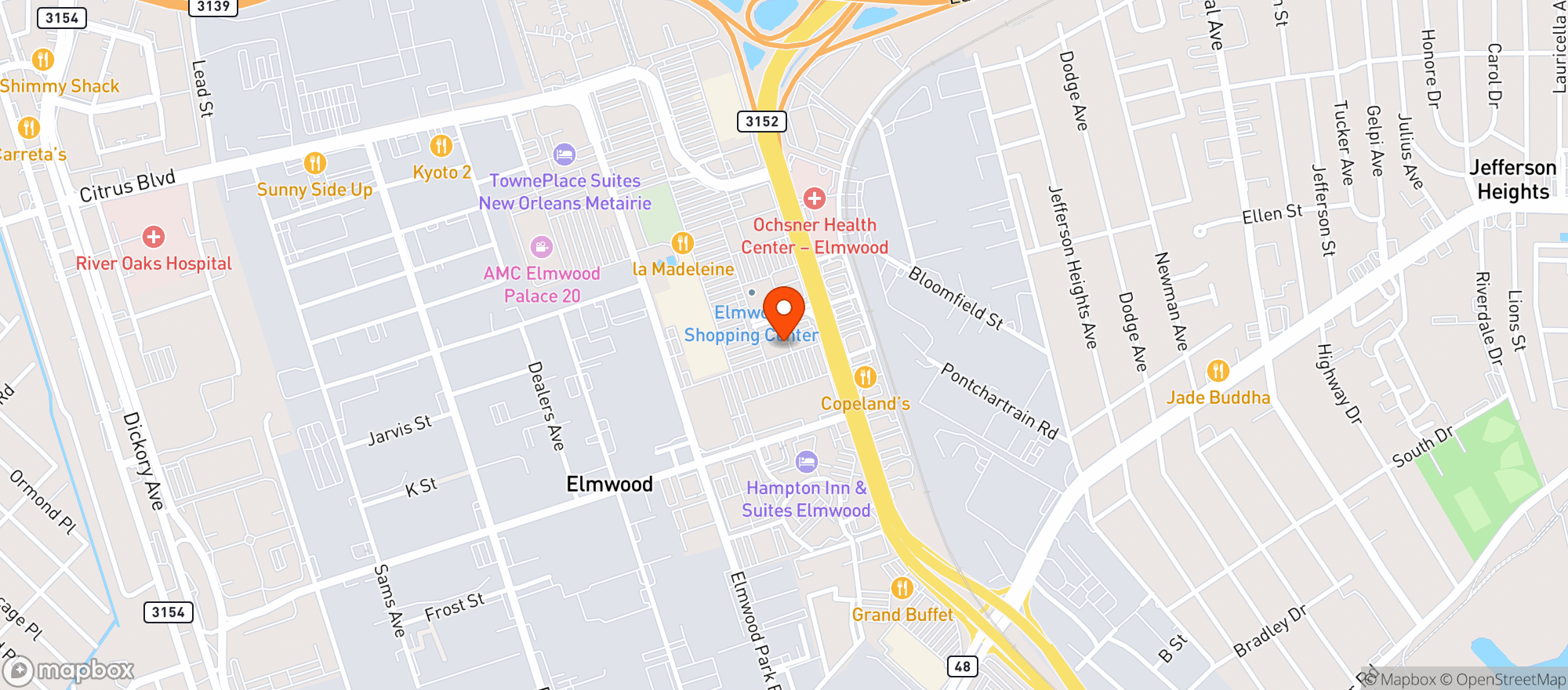 Map showing Theos Pizza
