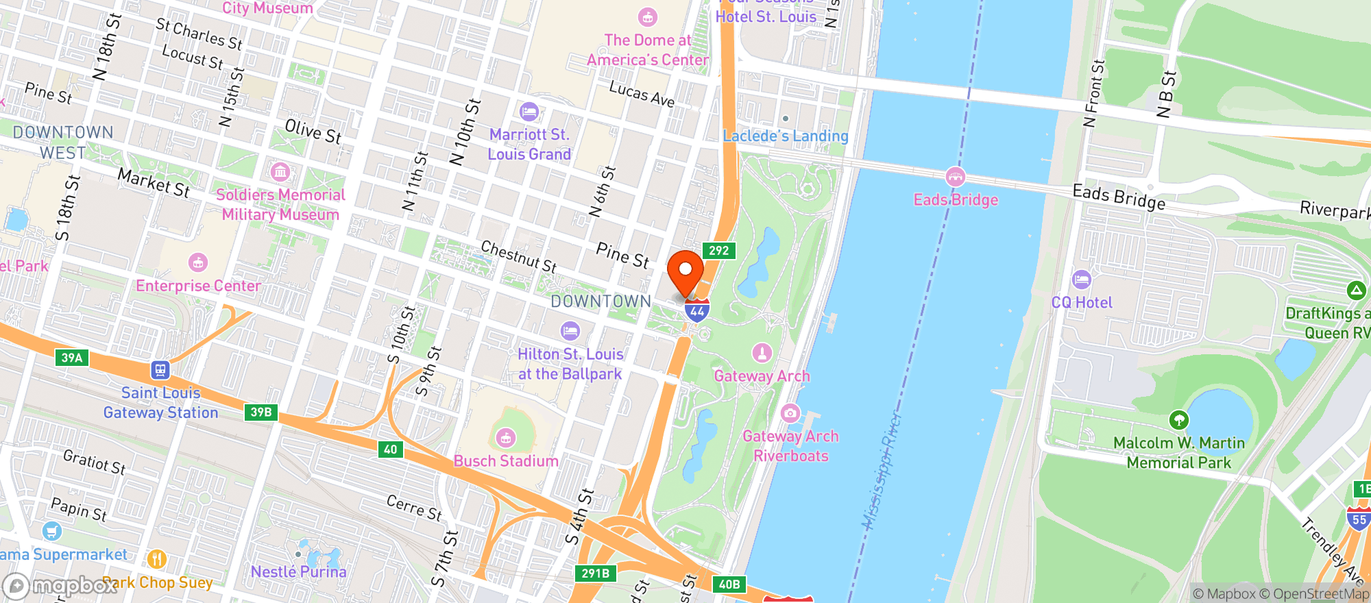 Map showing Hyatt Regency St. Louis At The Arch