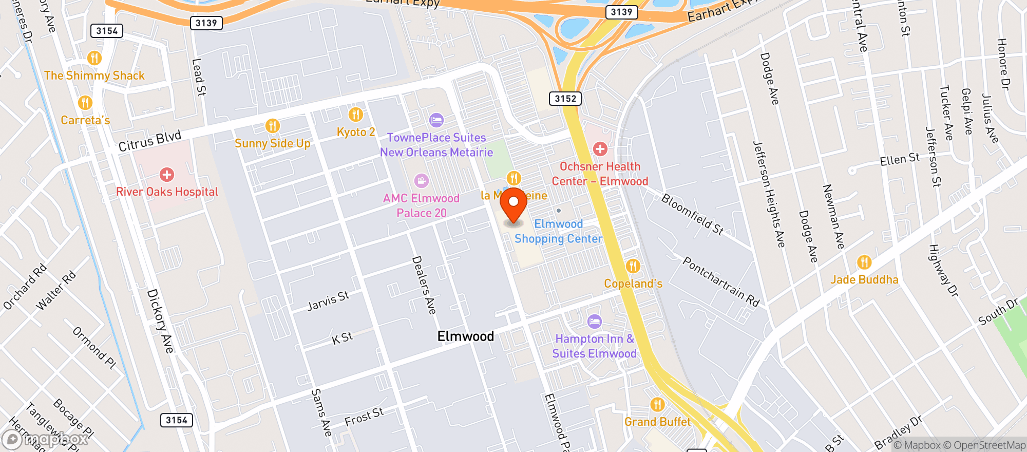 Map showing Ochsner Fitness Center
