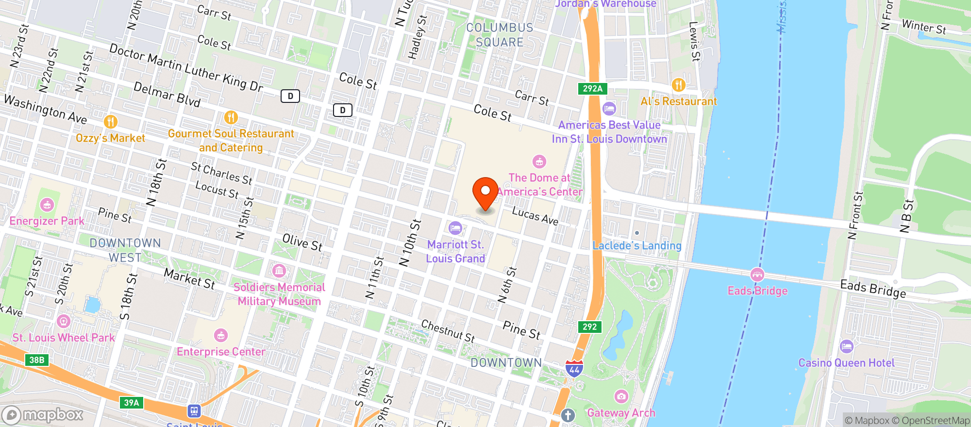 Map showing Americas Center Convention Complex