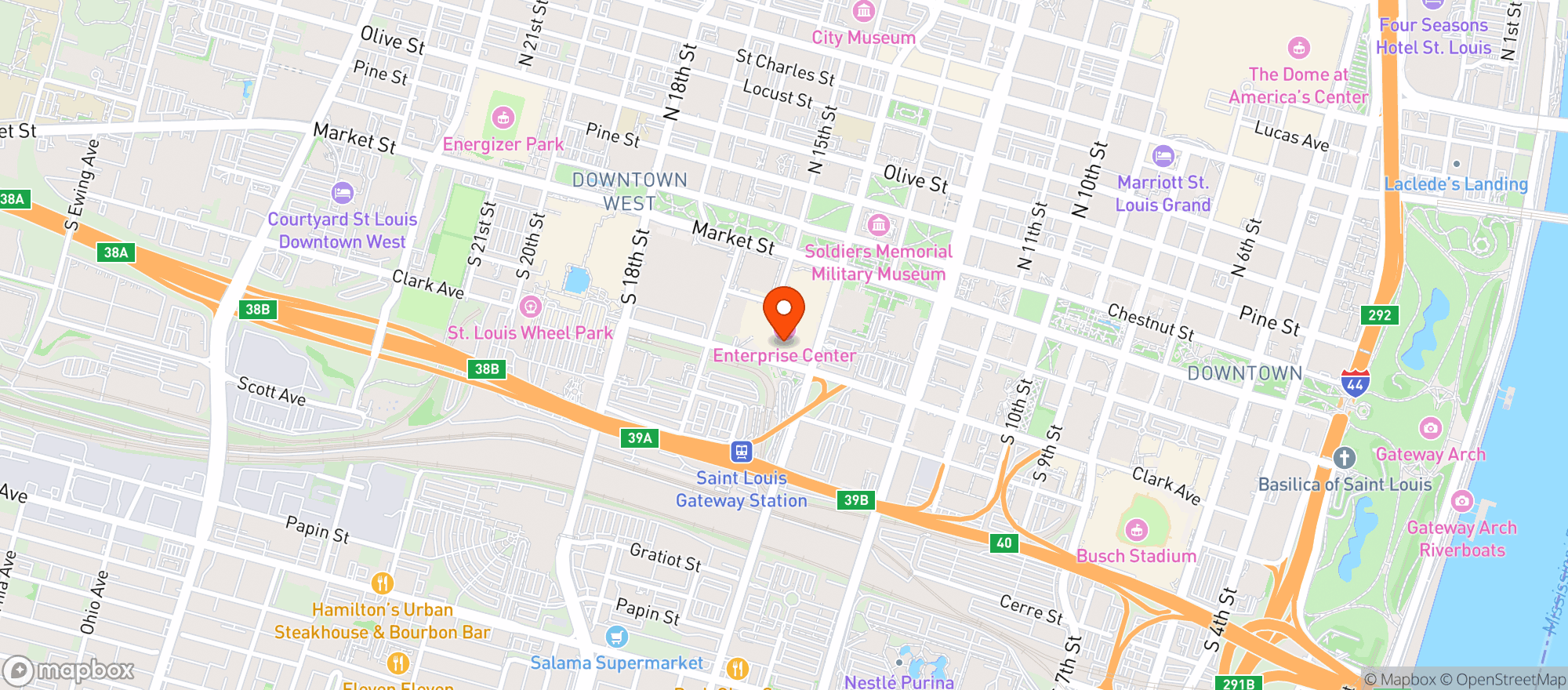 Map showing Levy At Enterprise Center