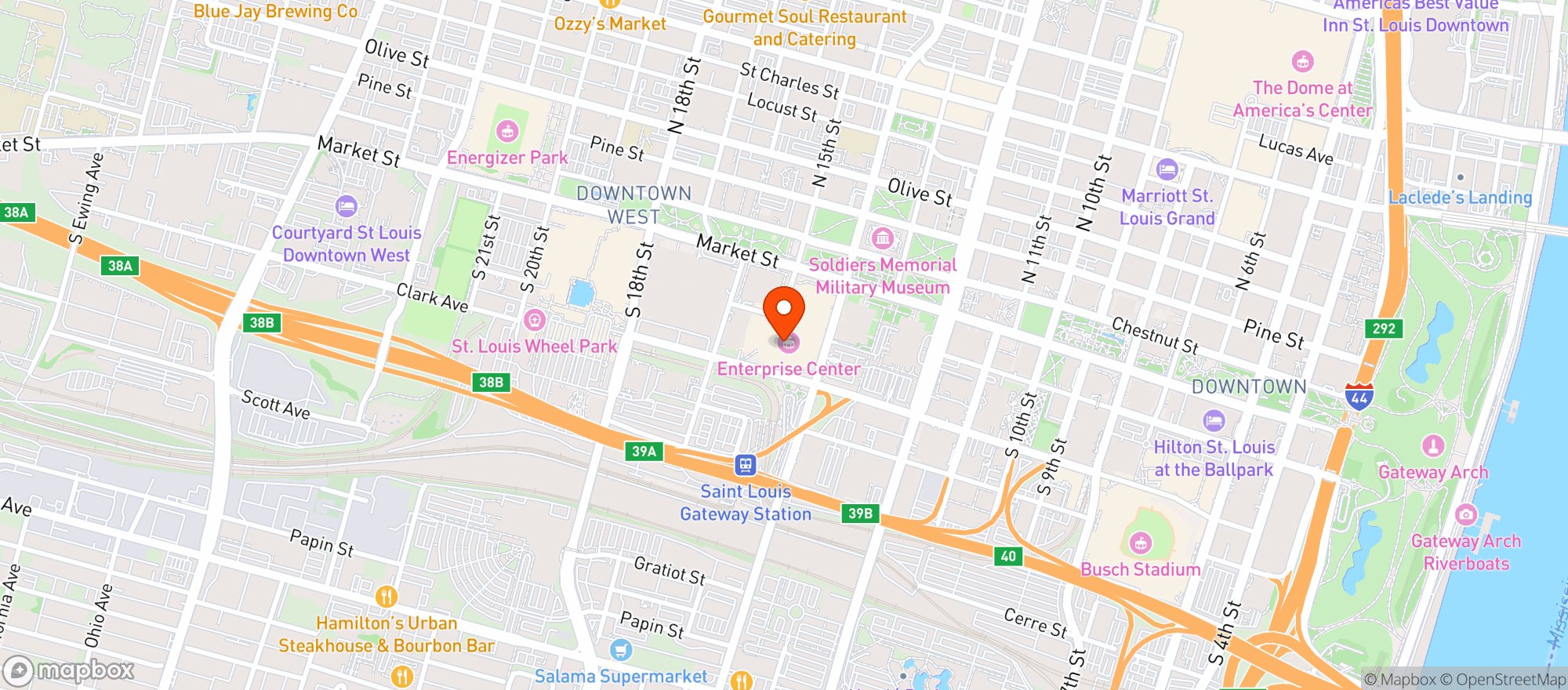 Map showing Enterprise Center