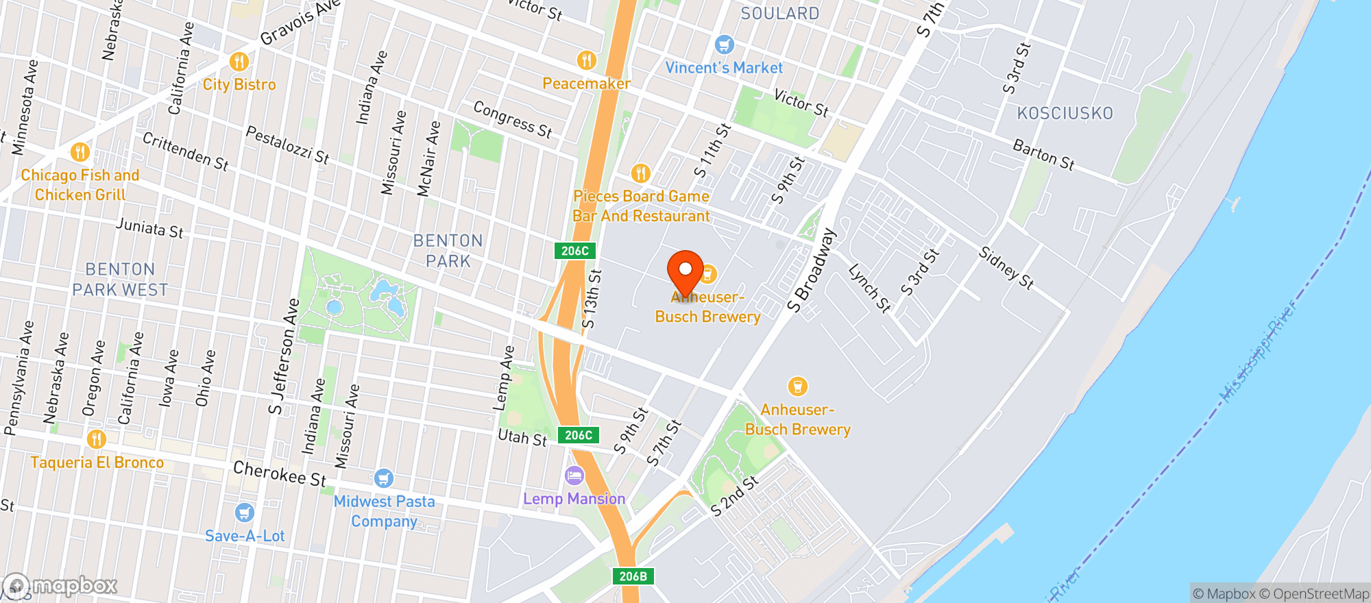 Map showing Anheuser Busch Inc.