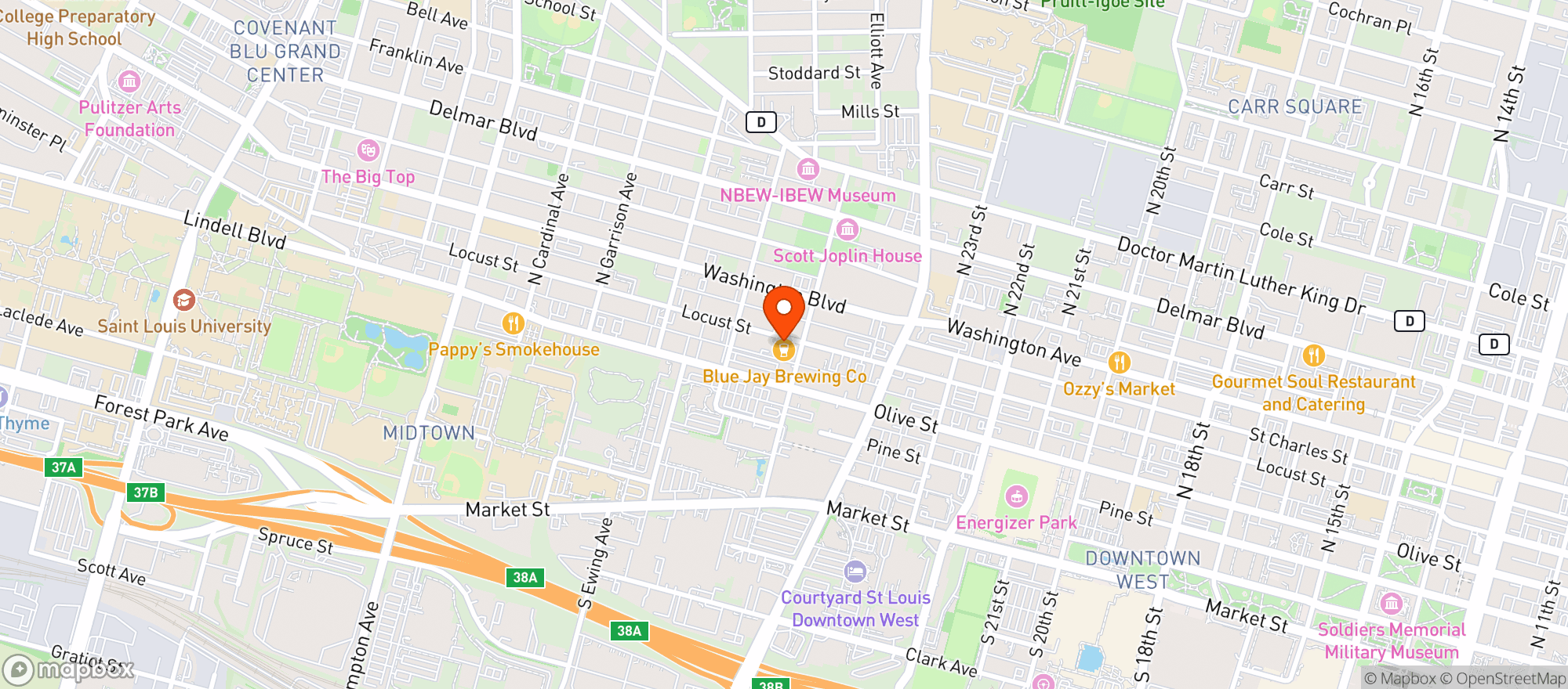 Map showing Blue Jay Brewing Company