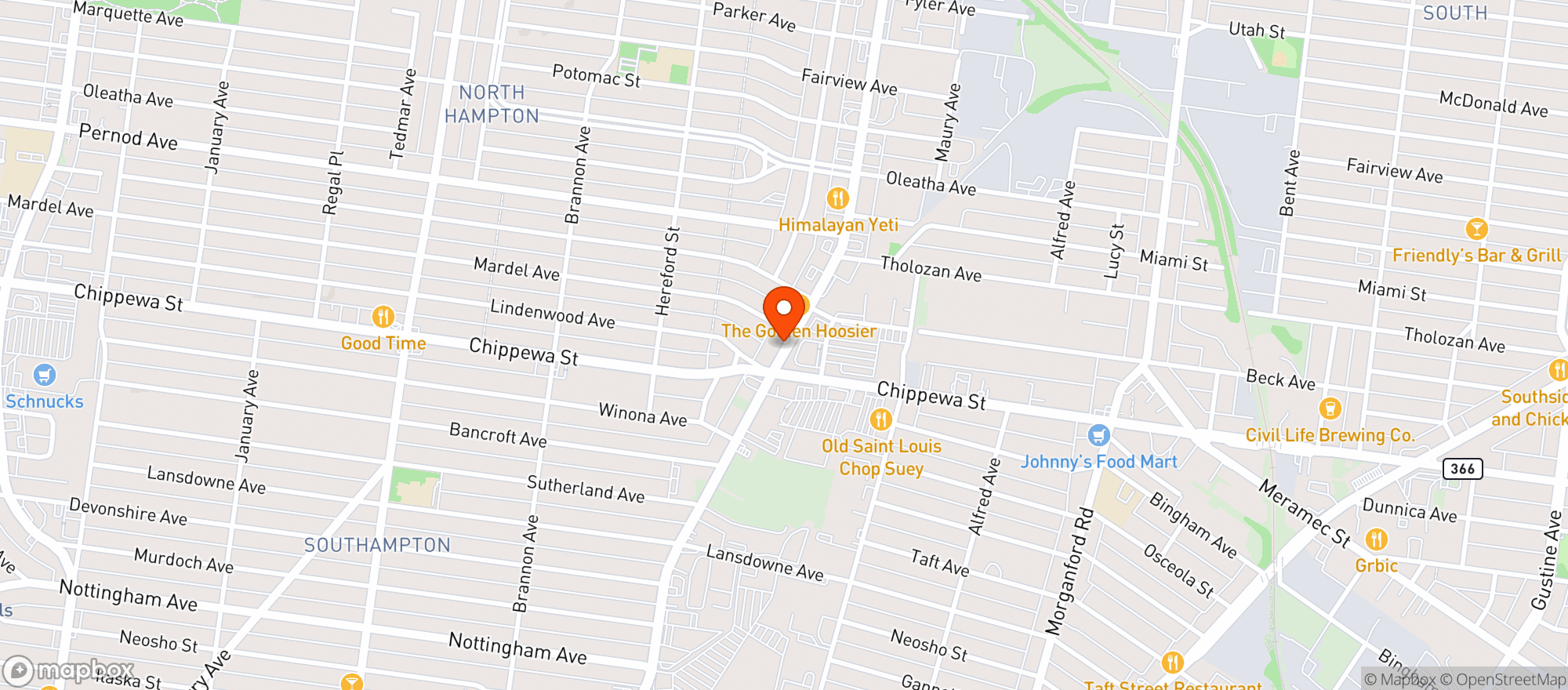 Map showing Bud’s Pizza & Beer