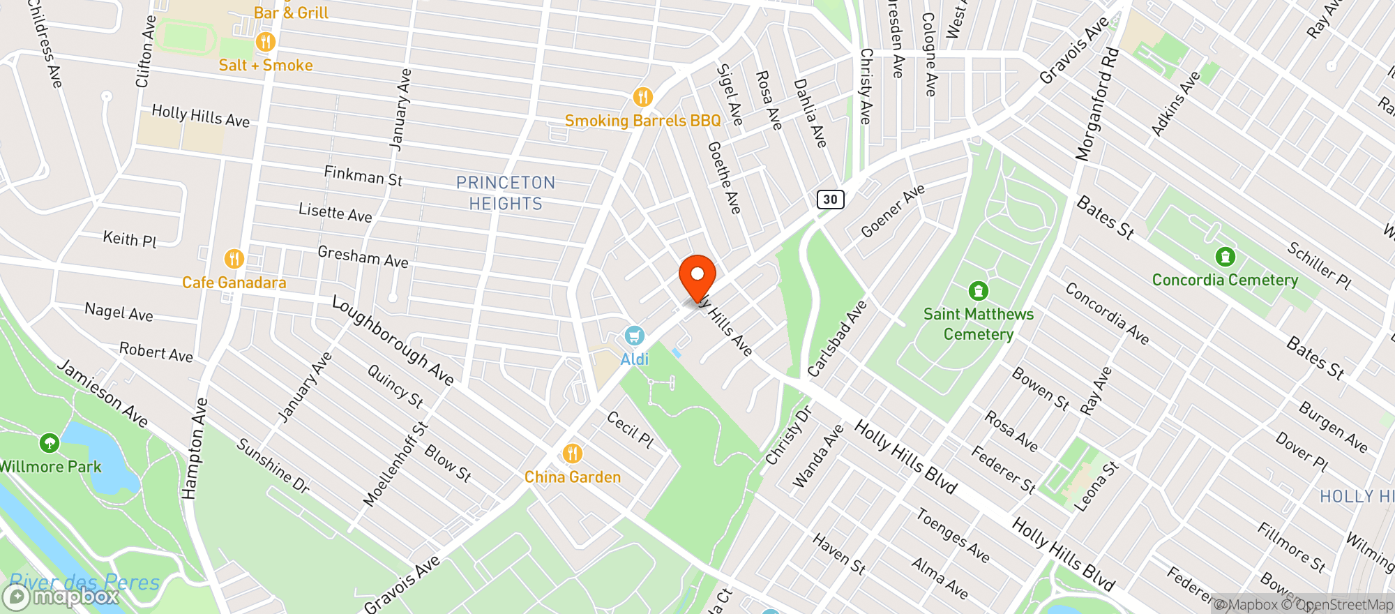 Map showing ROYALS LIQUOR (GRAVOIS AVE)