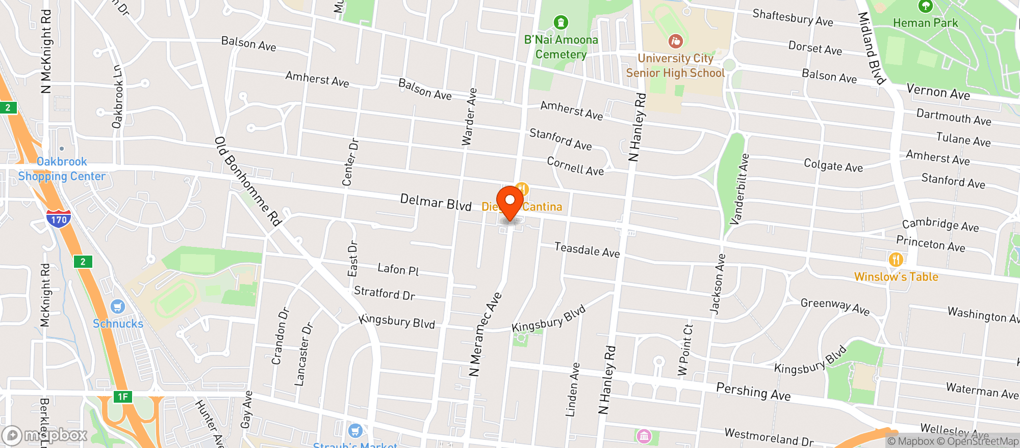 Map showing Deweys Pizza