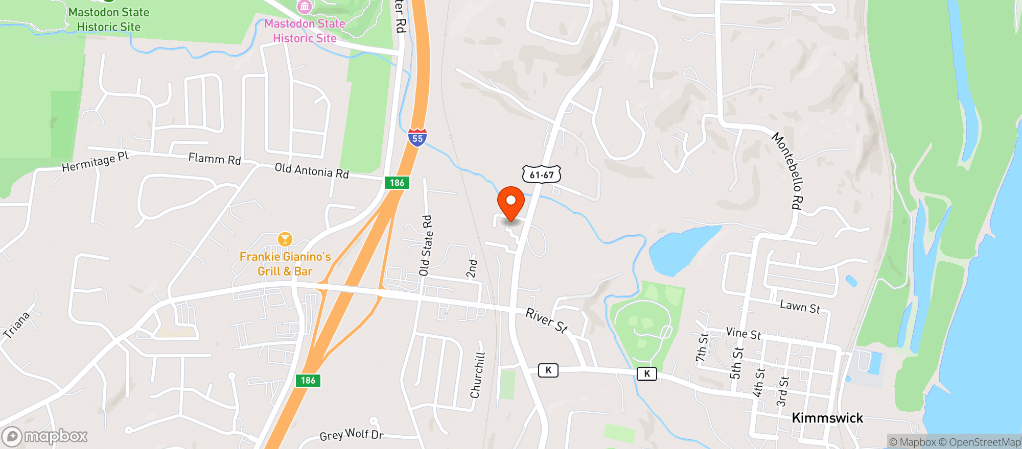 Map showing Reds Tavern