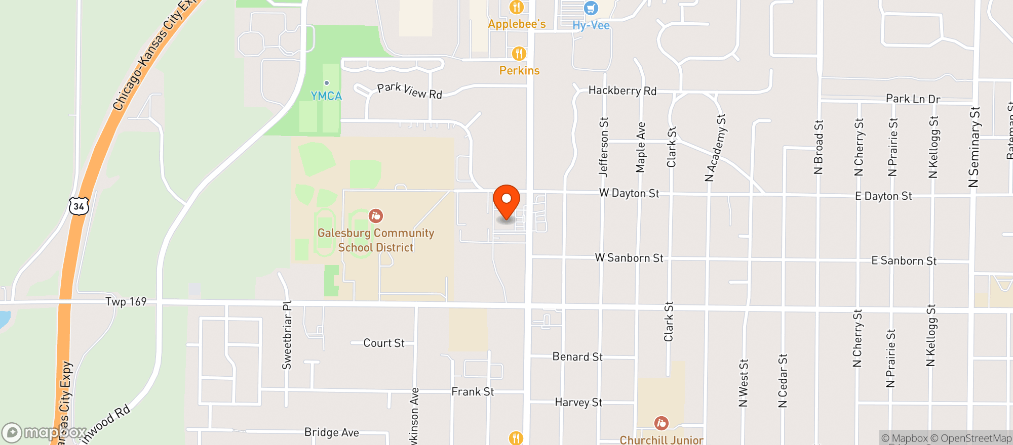 Map showing Hy-Vee Wine and Spirits Galesburg