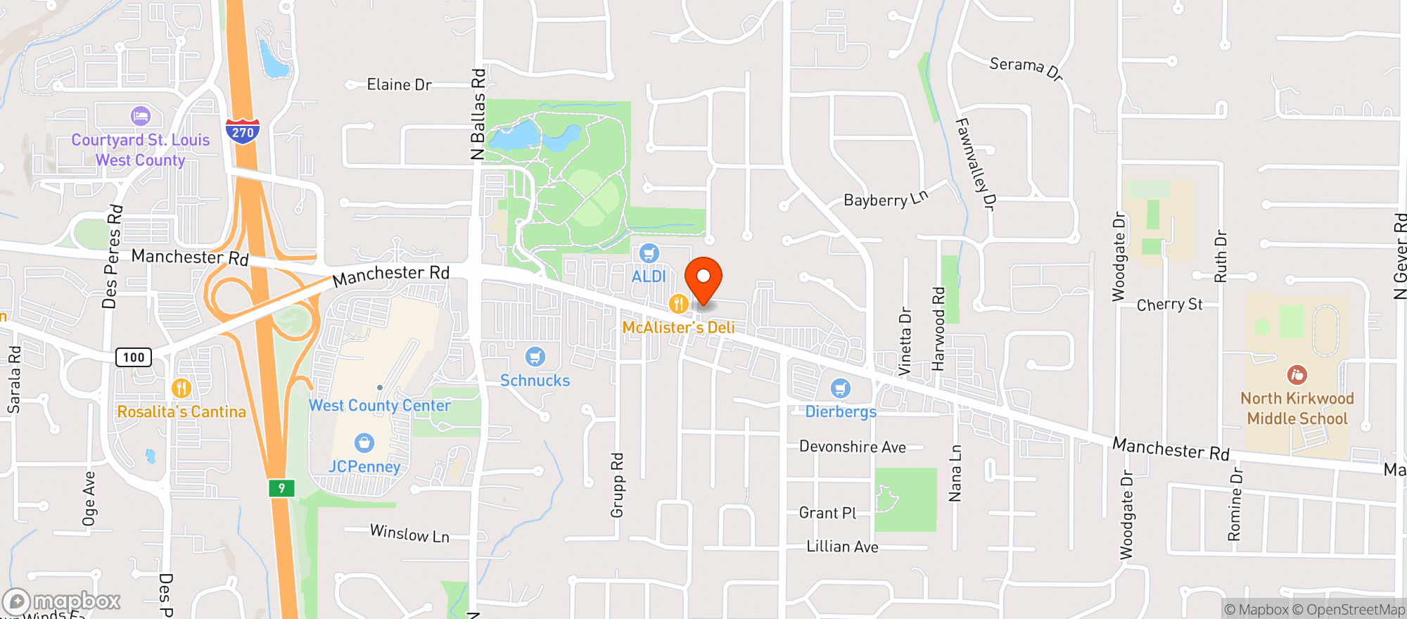 Map showing Root 66 - Des Peres