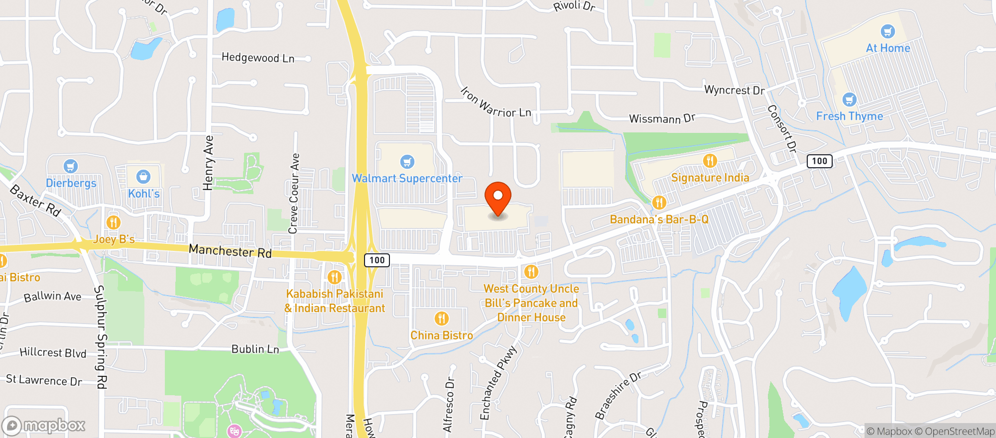 Map showing Randall's Ballwin/Manchester