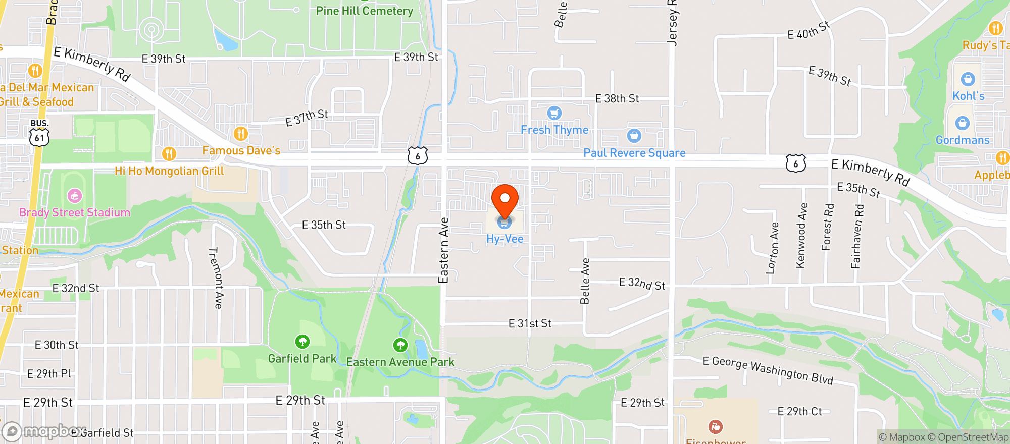 Map showing Hy Vee Market Grille