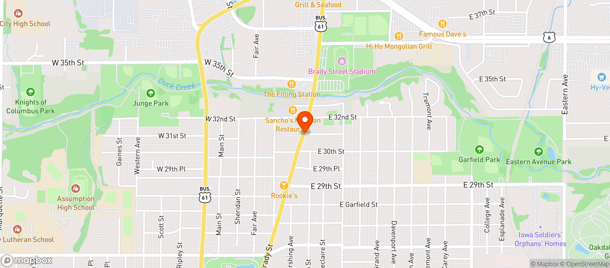 Map showing Brady Mart Food & Liquor