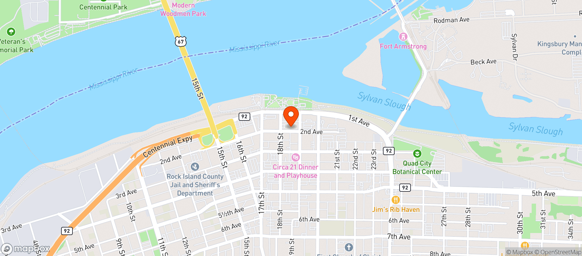 Map showing Rock Island Brewing Co
