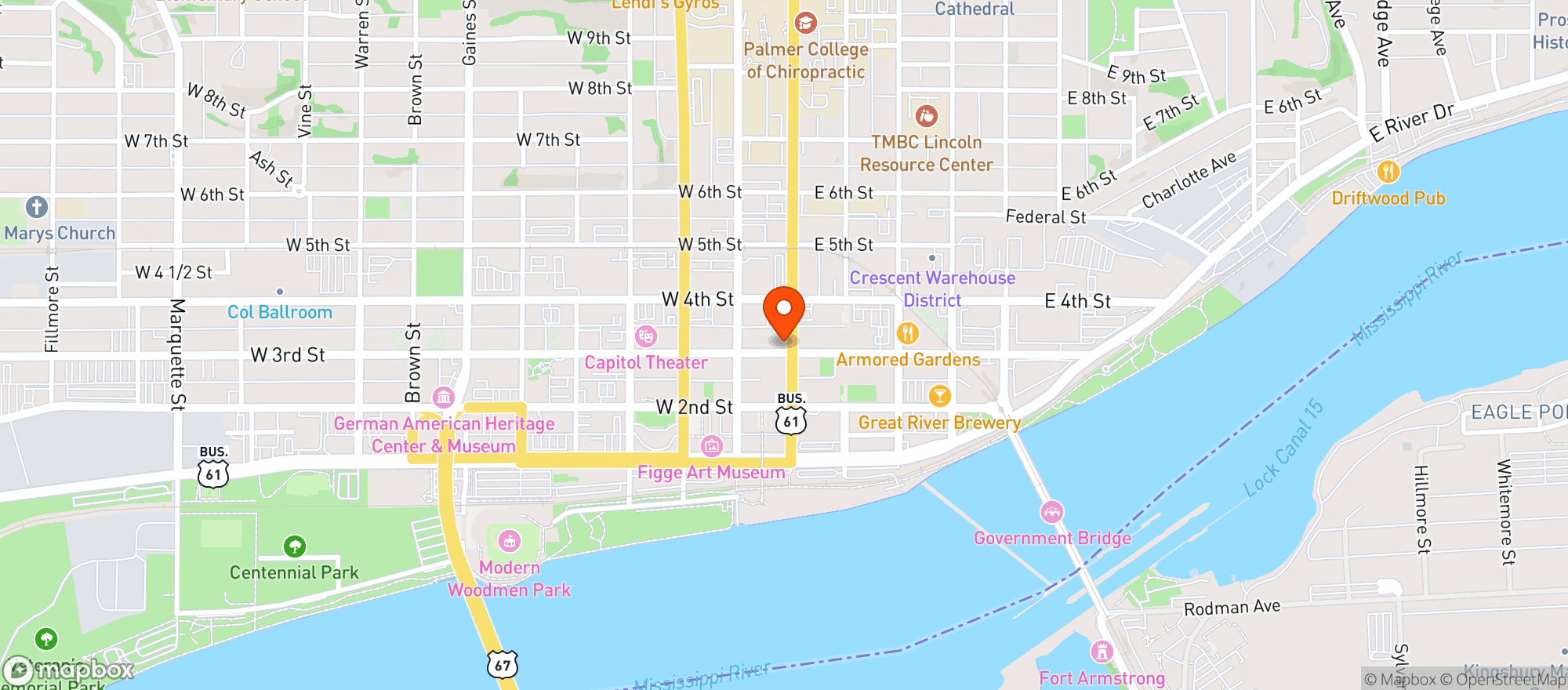 Map showing Analog Arcade Bar - Davenport