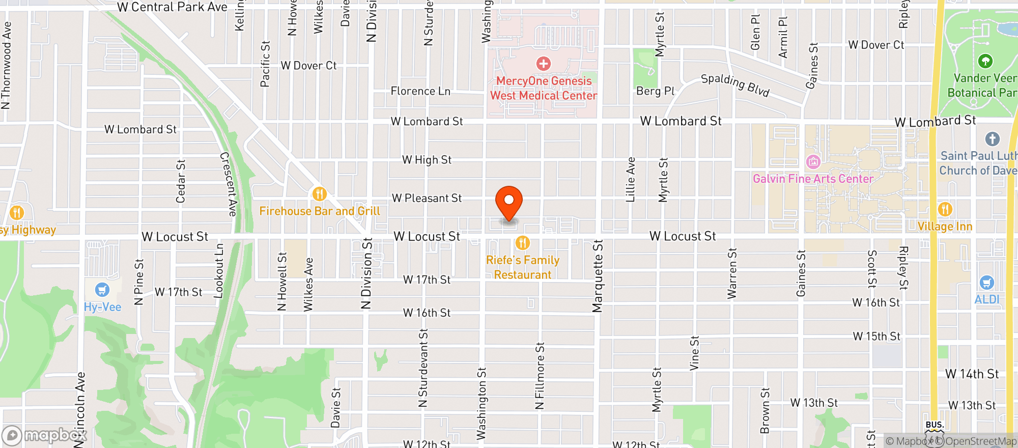 Map showing Essentials W Locust St