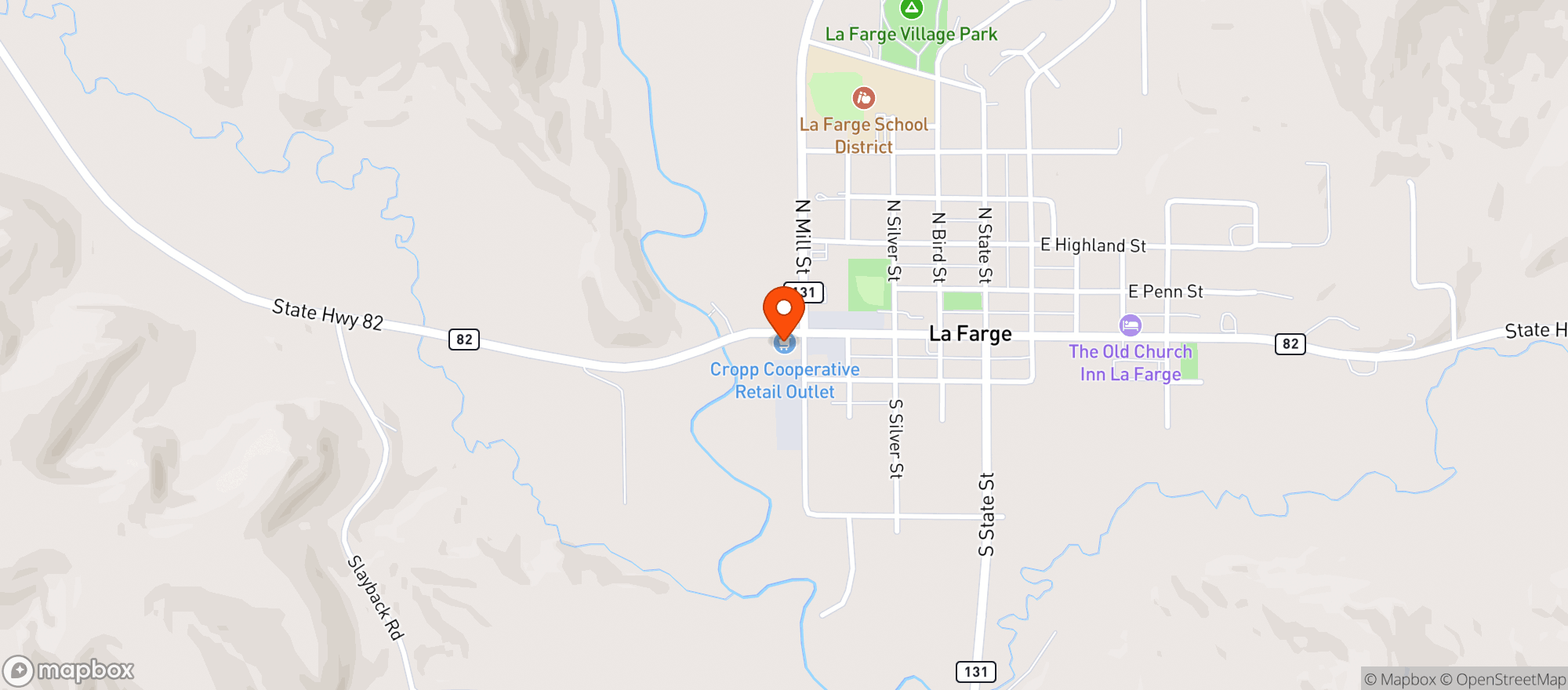 Map showing Organic Valley - La Farge Retail Store