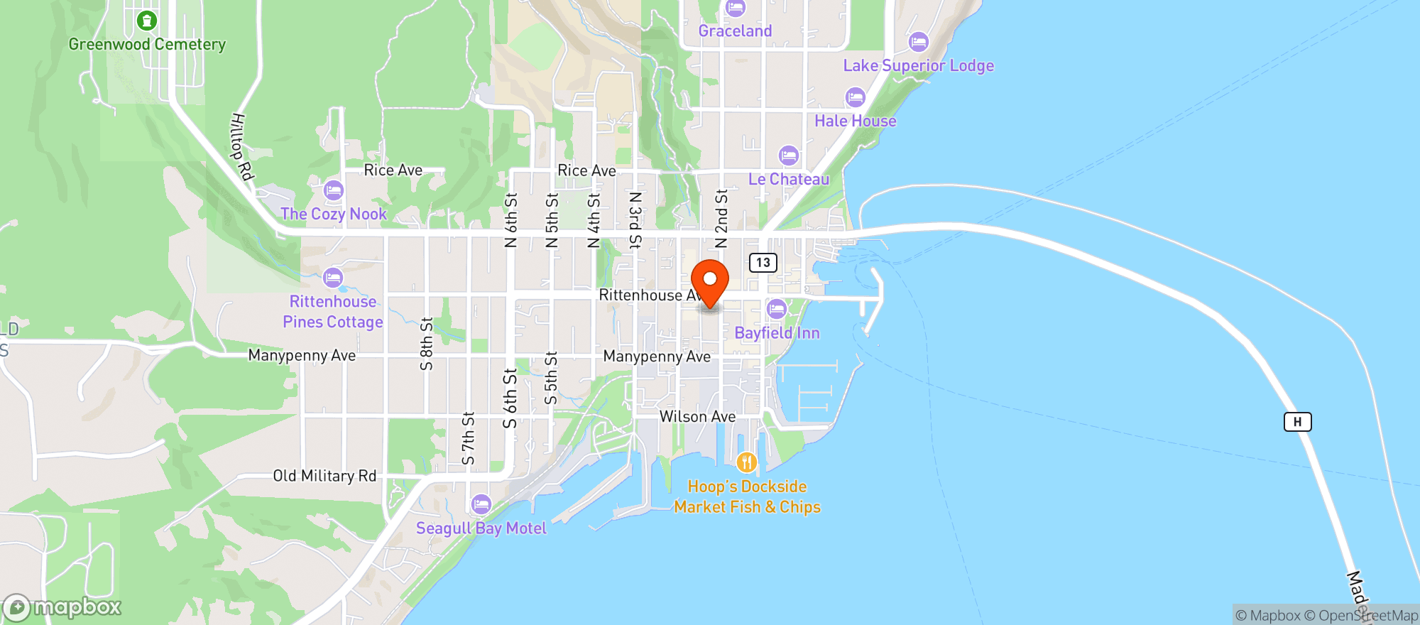 Map showing Bayfield Wine + Spirits