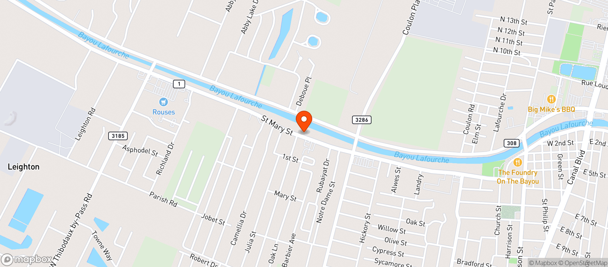 Map showing Bayouside Liquor And Tobacco Outlet