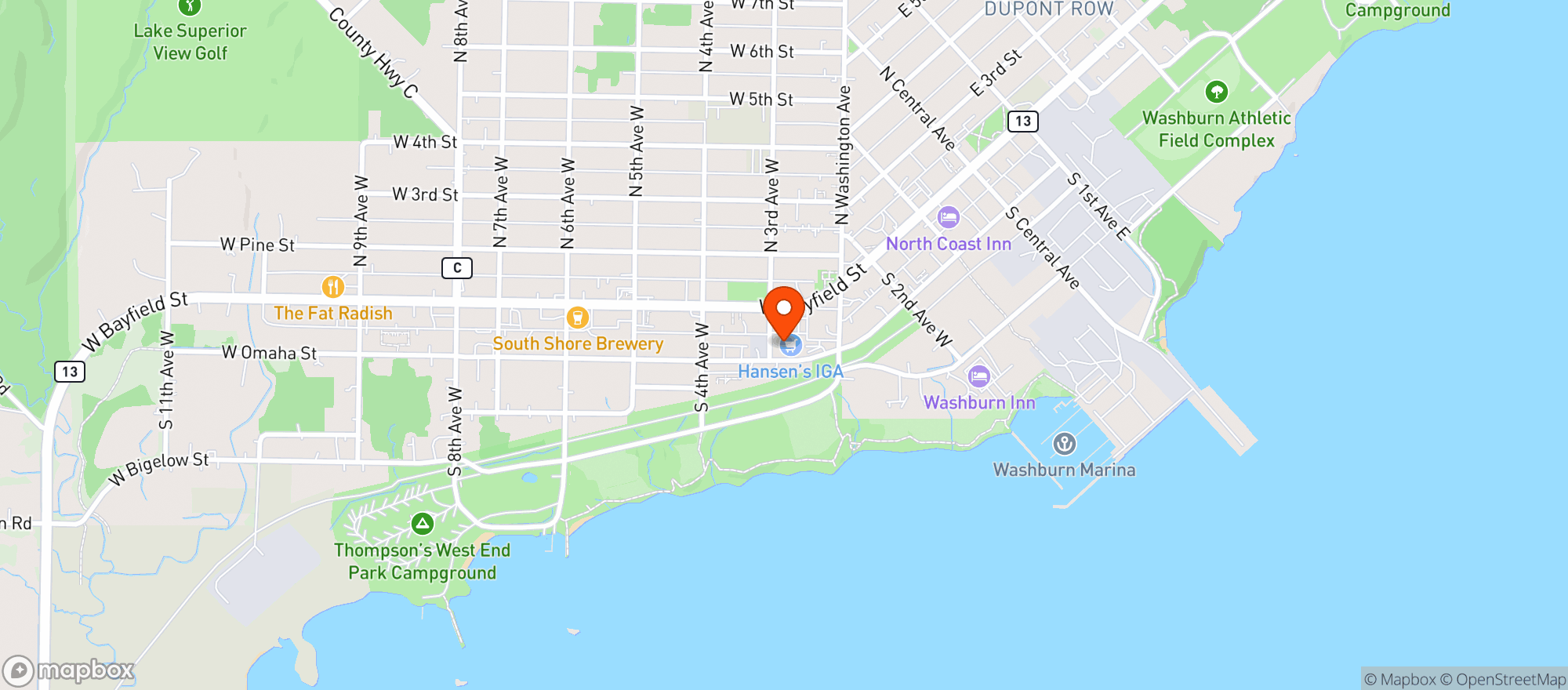 Map showing Hansen S Iga Washburn