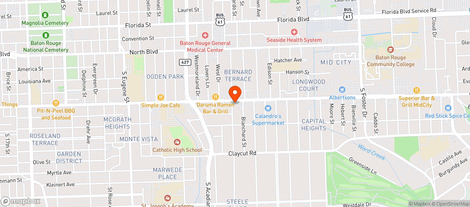 Map showing MID CITY BEER GARDEN