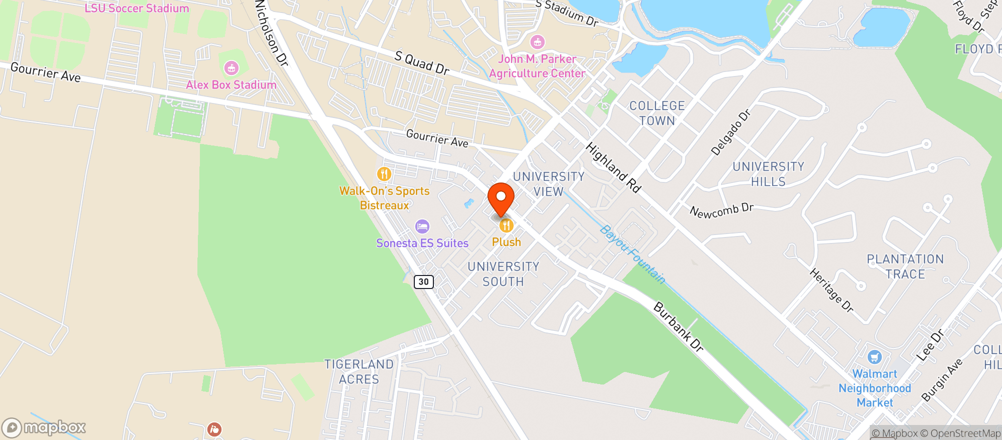 Map showing Wild Side Smoke Shop - Burbank Dr Baton Rouge