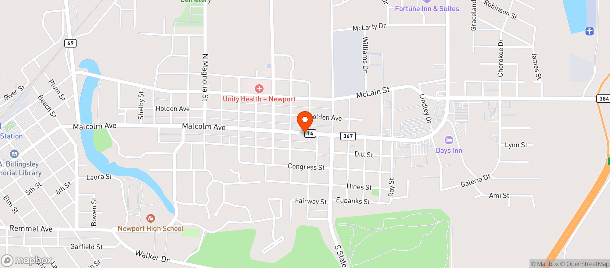 Map showing Jordans Kwik Stop