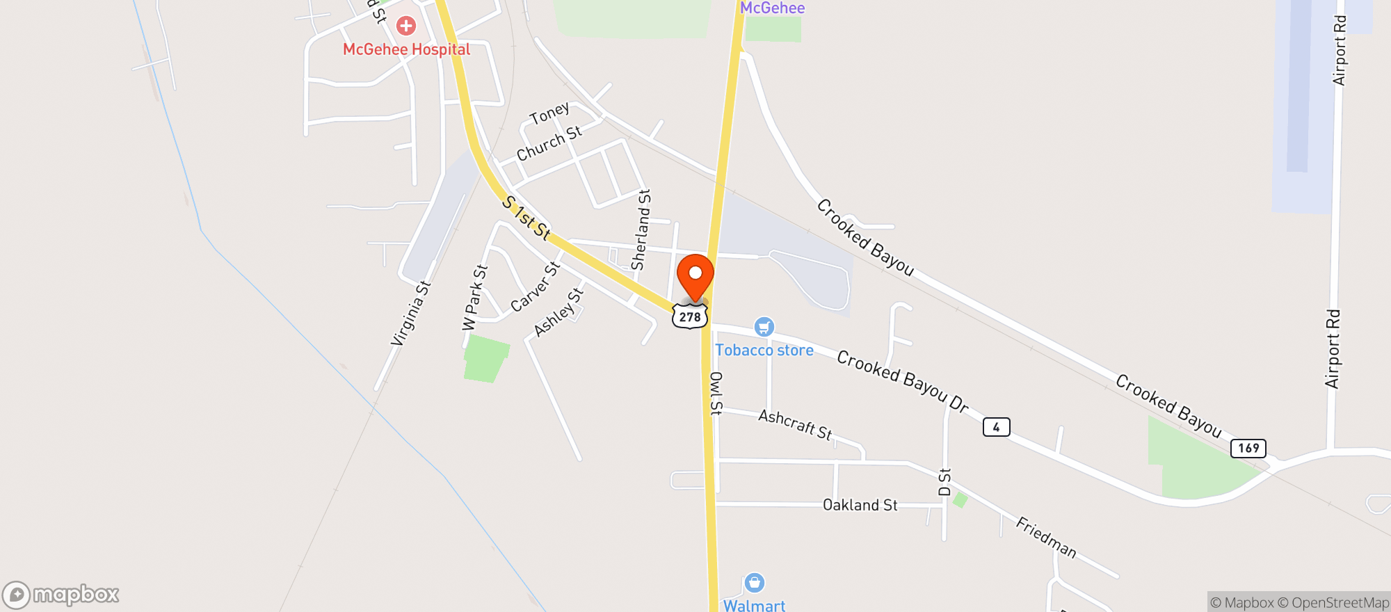 Map showing Parker S Filling Station