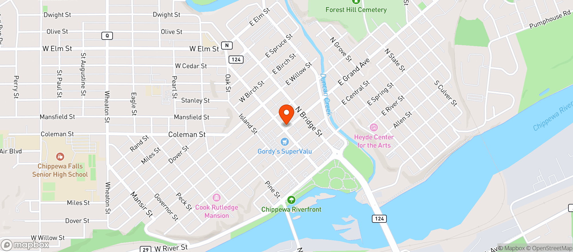 Map showing B & G Liquor