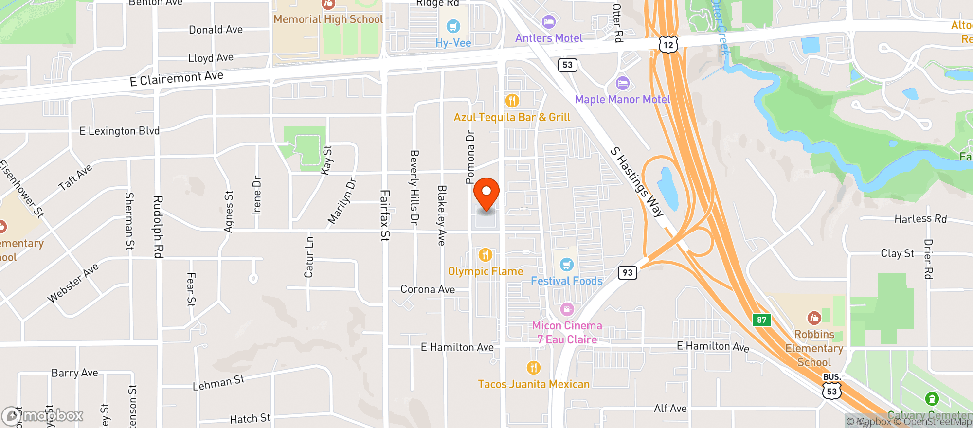 Map showing London Road Laundromat - Eau Claire